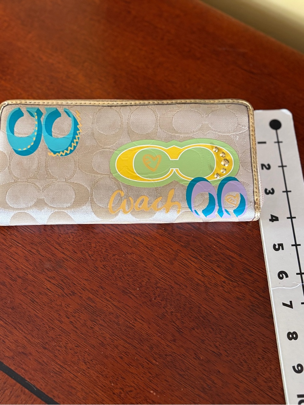 Coach Vintage Poppy Signature Graffiti Beige Zip Around Wallet - Picture 8 of 9